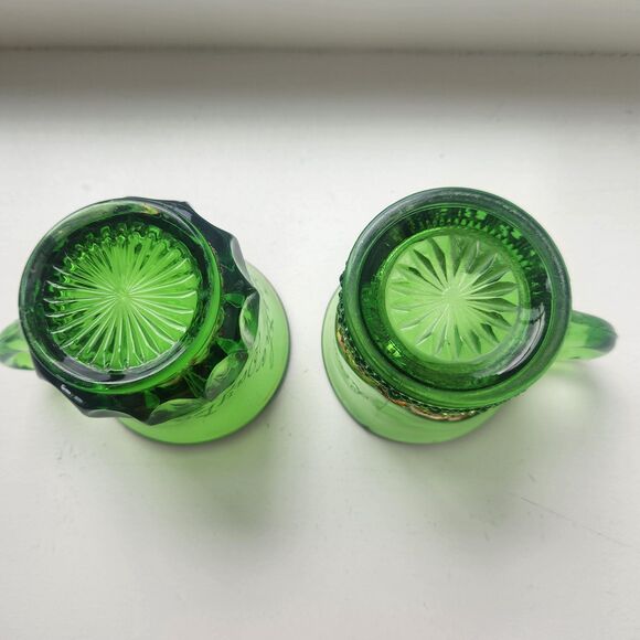 EAPG Antique Green Glass Mini Mugs Colorado Lacy Medallion Set 2 Ohio 1913 VTG - Picture 4 of 7
